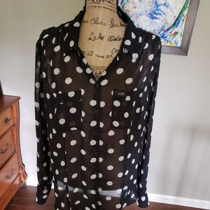Guess Polka Dot semi-sheer Button down Blouse